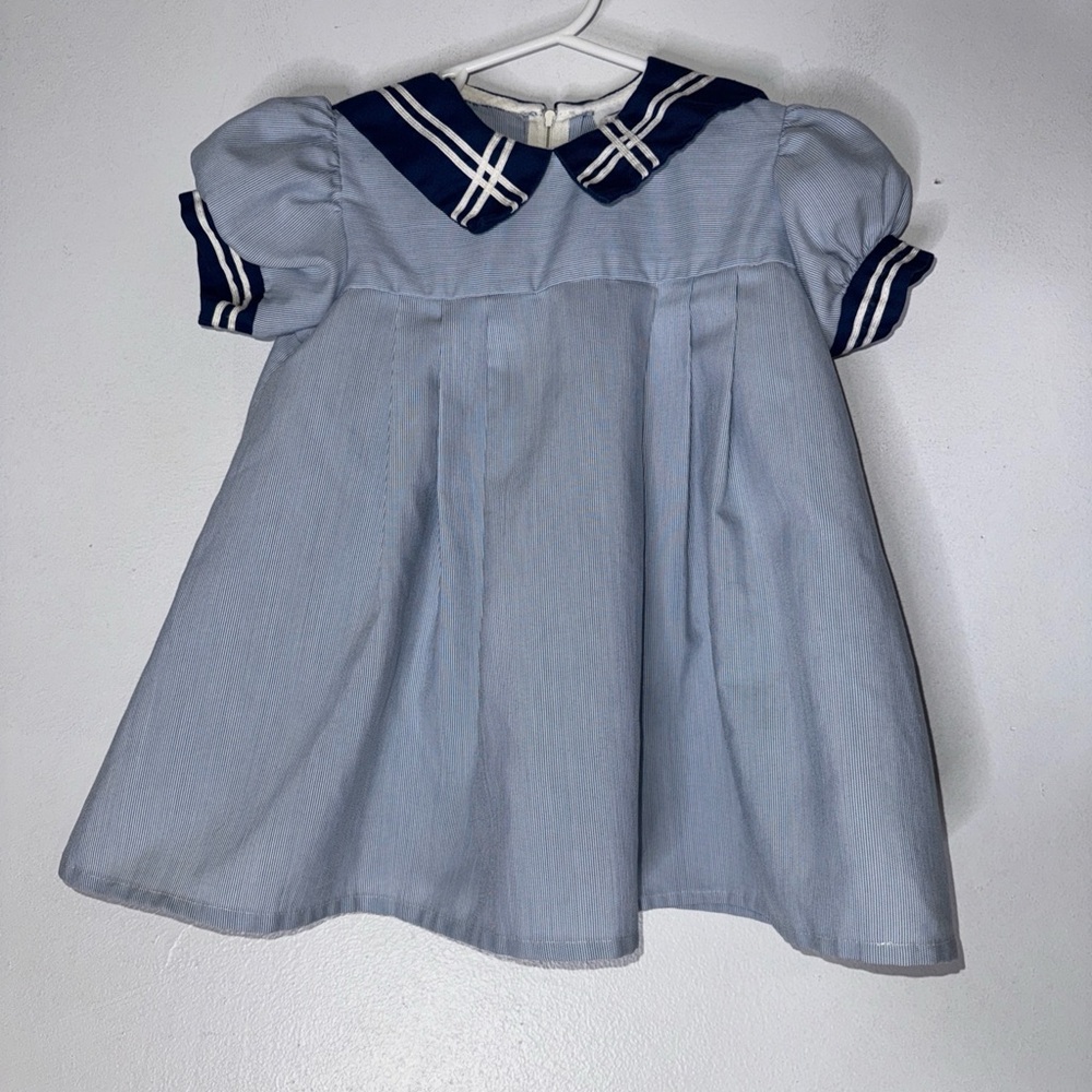 Vintage Little Bit 4t Blue‎ White Pinstripe Sailor Dress